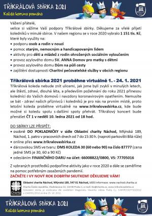 Informační leták k Tříkrálové sbírce 2021
