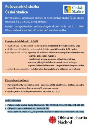 Pečovatelská služba Česká Skalice končí. Službu bude nadále vykonávat Charitní pečovatelská služba Náchod. 1
