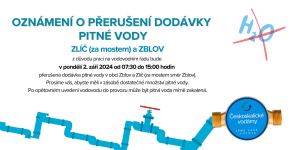 Přerušení dodávky vody v části Zlíče a ve Zblově 1